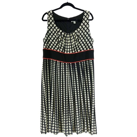 R&M Richards Black Creme Geometric Print Sleeveless Dress Size 16 Midi Fall - Picture 2 of 6